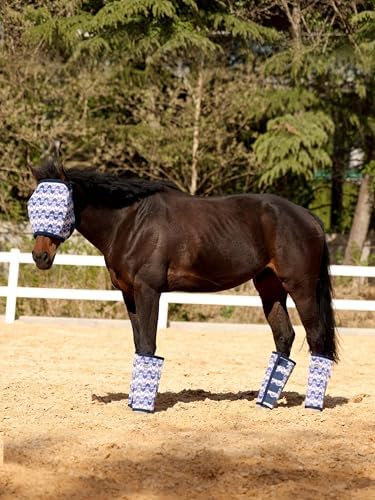 Tackmore Horse Fly Mask Without Ears, Breathable Structured Mesh for Horses, Soft Fleece Edging, UV Protection, Printed Turnout Mask for Pasture-Purple Waves M