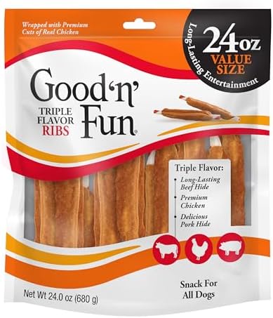 GOOD 'N' FUN Ribs Long-Lasting Dog Treat Made with Real Protein, 24 oz