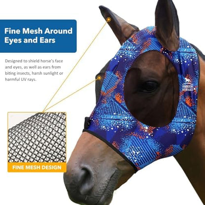 Harrison Howard Super Comfort Stretchy Fitting Horse Fly Mask with UV Protection Soft on Skin with Breathability Chic Blue Pony