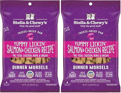 Stella & Chewy's Freeze-Dried Raw Cat Dinner Morsels - Premium Salmon & Chicken Recipe with 98% Wild-Caught & Cage-Free Protein - Natural Grain-Free Cat & Kitten Food - Made in USA - 1 oz (Pack of 2)
