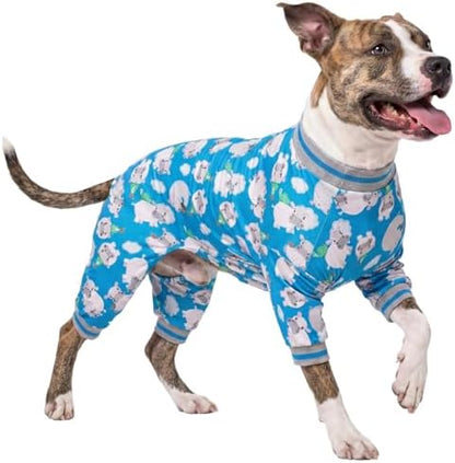 LovinPet Large Dog Clothes, Big Dog Bodysuit, Happy Hippo Blue Print, M