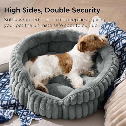 Bedsure ComfyFleece™ Washable Cute Small Medium Dog Bed,Round Pet Bed,26in