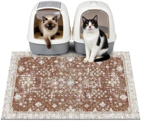 Cat Litter Mat Litter Trapping Mat, 33"x22" Waterproof Urine Proof Litter Box Mat Catcher Mat Non-Slip Washable for Kitty Kitten, Brown