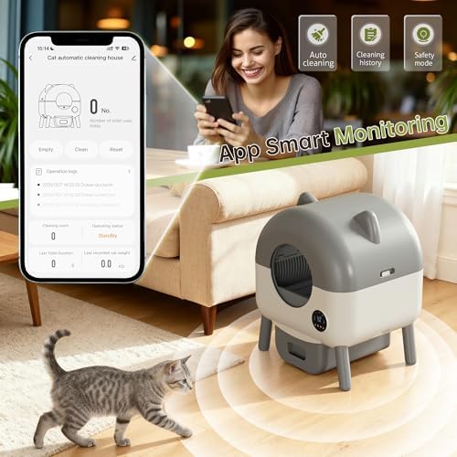 Greesum Fully Enclosed Self-Cleaning Cat Litter Box, 76L Large Capacity