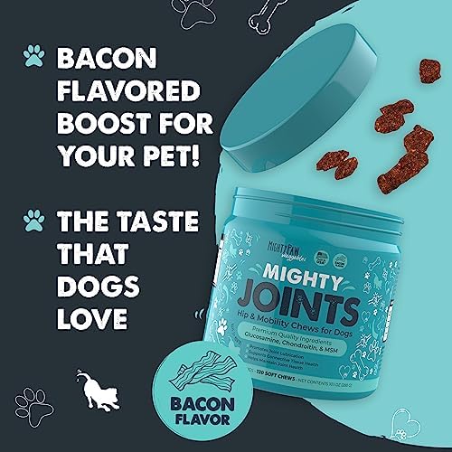 Mighty Paw Waggables Joint Support Supplement for Dogs (Made in USA) | Glucosamine for Dogs Hip and Joint Supplement. Vet Formulated Pet Mobility, Chondriotin & MSM Pet Chews (120 Ct)