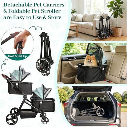 Foldable Double Pet Stroller for 2 Small Medium Cats Dogs