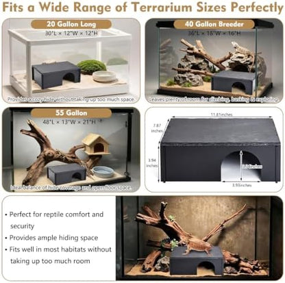 Black Acrylic Bearded Dragon Basking Platform Snake Hide with Slate Rock