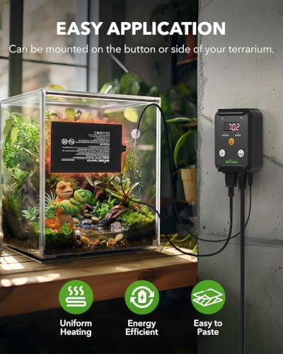BN-LINK Durable Reptile Heating Pad 8" X 12" with Digital Thermostat Under Tank Heater Terrarium Warmer Combo Set for Turtles, Lizards, Frogs, and Other Reptiles