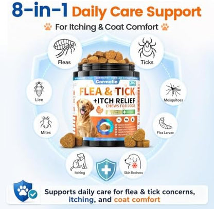 Carmelie Flea and Tick Prevention for Dogs, Flea & Tick + Itch Relief Chews
