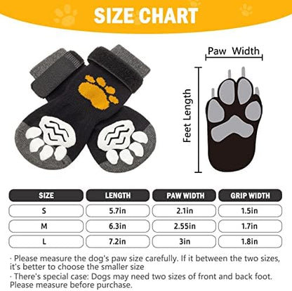 PUPTECK Anti-Slip Dog Socks with Double Sides Grips for Small Medium Large Dogs Hardwood Floors Prevents Licking, Dog Shoes for Hot Pavement Traction Control Paw Protector for Senior Dogs,Golden Paw L