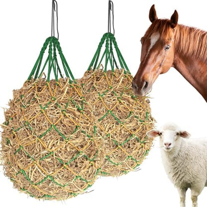 2PCS Hay Nets for Horses,2.36"x2.36" Holes 40”Horse Hay Feeder Net for Slower Feeding,Strong Load-Bearing Hay Bag Hanging for Horse Stable Trailer (Green)