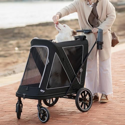 Beberoad Pet Stroller for Medium Dogs, Dog Stroller One-Second Fold, R7 All-Terrain with ER Tires, Mesh Dual-Window, Full Disassembly&Washable Waterproof Oxford Fiber