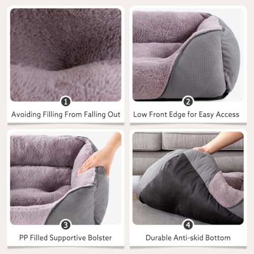 MIXJOY Dog Beds for Small Dogs, Cat Beds for Indoor Cats Washable, Calming Pet Small Size Dog, Soft Rectangle Pet Beds Sofa Cuddler, Orthopedic Cozy Puppy Beds, Anti-Slip Bottom(20x19in, Grey)