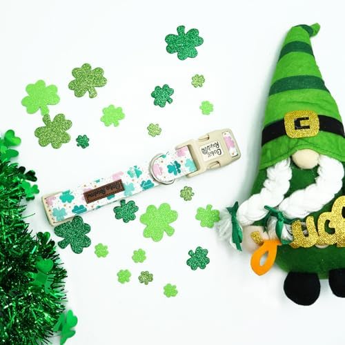 St Patrick's Day Dog Collar-Adjustable Cute Trefoil Pet Collars Cotton Clovers Holiday Puppy Collar Green Spring Necklace Gift for X-Small Dogs