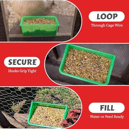 My Favorite Chicken 27oz Chicken Cage Cup – Hanging Chicken Waterer & Feeder for Chick, Duck, Quail, Parakeet – Versatile Poultry Feeder & Bird Cage Water Cups, Green