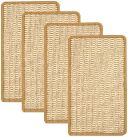 SHENGOCASE 4-Pack 11.8" x 23.6" Sisal Cat Scratching Mat Pad with Hook & Loop Tapes for Wall, Couch, Window Perch, Cat Wall Furniture
