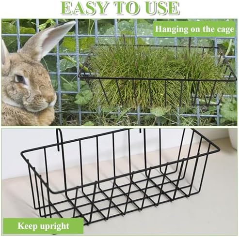 WOPPLXY 6 Pcs Rabbit Hay Feeder, Heavy Duty Metal Rabbit Hay Rack with Hooks, Bunny Hay Feeder Rack, Metal Rack Hay Holder for Rabbits Guinea Pigs, Small Animal Cage Accessories(9 x 4 x 2 Inch)