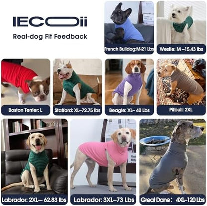 IECOii 4XL Dog Sweater - Stretch Fleece Sweater with Turtleneck,Stripes