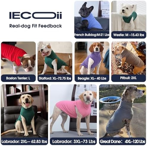 IECOii XL Dog Sweater - Stretch Fleece Vest with Turtleneck - Grey,X-Large