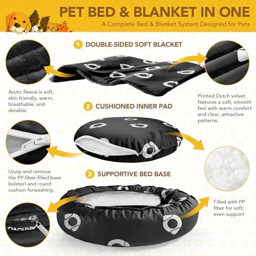 PETNOVO Dog Bed with Reversible Blanket for Cats and Small to Medium Dogs