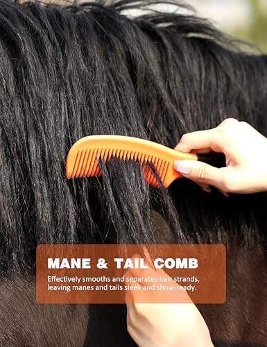 Shinewell Horse Grooming Kit, Complete Horse Brush Set, Equine Grooming Tools for Shedding & Daily Care Orange