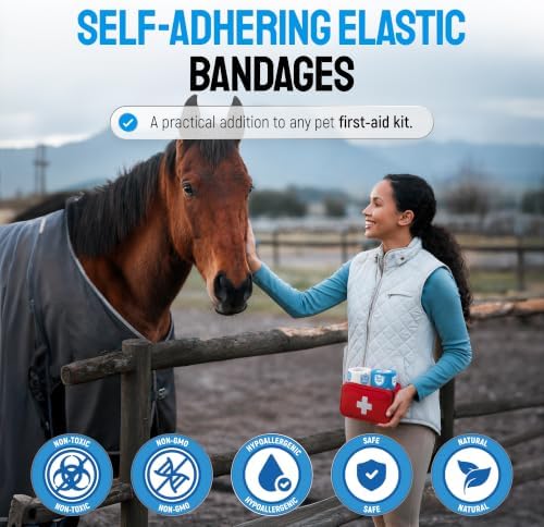 SILVER GRADE Vet Wrap for Horses, Cats, Birds & Other Animals – First Aid Dog Bandages for Wounds to Stop Licking & Scratching – 6 Rolls of Elastic Self-Adhering Bandages with Natural Rubber Latex