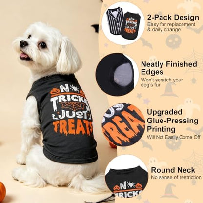 BINGPET 2PCS Dog Halloween Costume, Soft Cotton Puppy Shirt, Trick or Treat