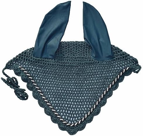 Elegant Horse Ear Bonnet, Fly Veil & Fly Mask – Superior Fly Protection with Style and Comfort for Every Ride (Petrol/Peacock, COB)