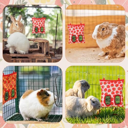 Rabbit Hay Feeder, 2 Hole Washable Hanging Hay Bag for Guinea Pig