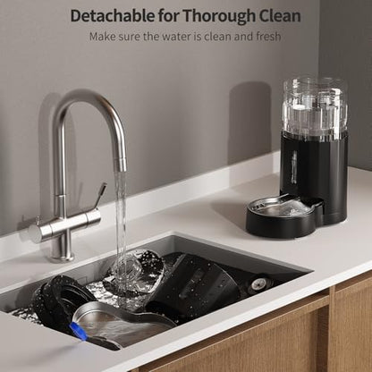 JUNSPOW Cat Water Dispenser with Stainless Steel Bowl (4L Black)