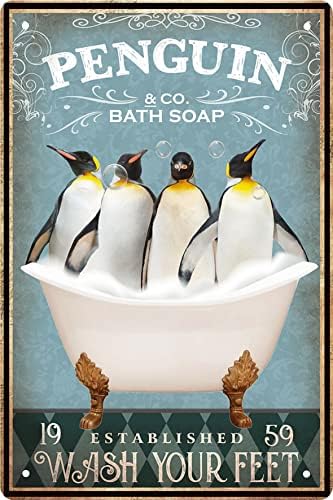 Funny Penguin Decor Vintage Bathroom and Bathtub Metal Tin Sign Decor Penguin Pet lovers Gift Farm Home Bar Bathroom Man Cave Retro Wall Art Poster Sign Accessories 8x12 In