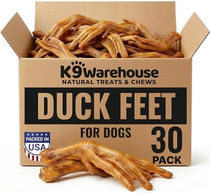K9warehouse Duck Feet for Dogs – High Protein Dehydrated Dog Treats, Natural Crunchy Chews with Collagen, Glucosamine & Chondroitin for Joint & Hip Health, Dental Care, Small to Large Breeds (30 pcs)