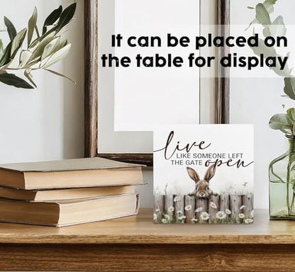 Farmhouse Rabbit Sign - Farmhouse Cottagecore Animal Office Kitchen Bedroom Decor,Rustic Farm Live like Someone Left the Gate Open Home Decor Signs,Duck Gifts for Women