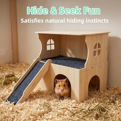 Large Wooden Guinea Pig Hideout Castle, 2-Story Guinea Pig House Bed & Hut with Stairs & Platform, Small Animal Habitat for Hamsters Rabbits Chinchillas, Easy Assembly