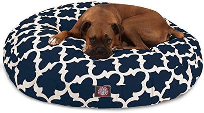 Navy Trellis Large Round Indoor Outdoor Pet Dog Bed With Removable Washable Cover By Majestic Pet Products