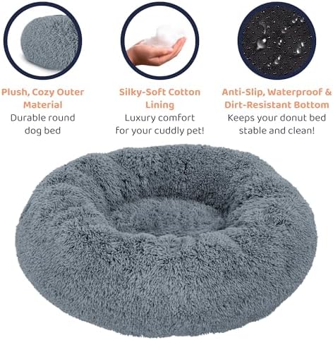 Calming Donut Dog Bed for Small Dogs, Round Dog Bed for Medium & Large Dogs