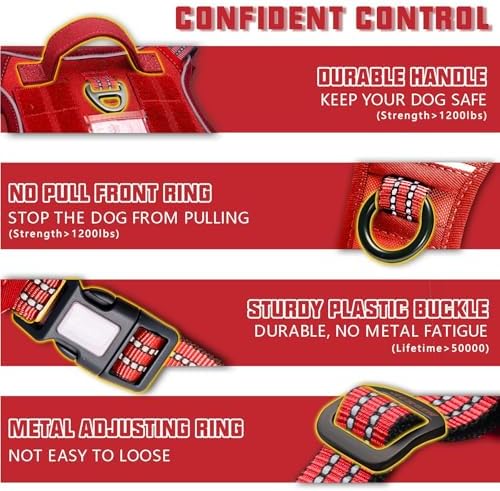 AUROTH Tactical Dog Harness for Large Dogs No Pull Adjustable Pet Harness Reflective K9 Working Training Easy Control Pet Vest Military Service Dog Harnesses Red M