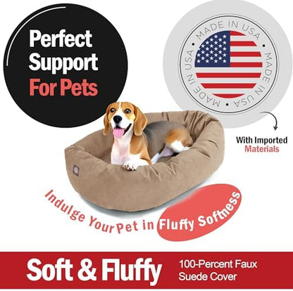 Majestic Pet 32 Inch Suede Calming Dog Bed Washable – Cozy Soft Round Dog Bed with Spine Support for Dogs to Rest their Head - Fluffy Donut Dog Bed 32x23x7 (Inch) - Round Pet Bed Medium – Stone (2025)