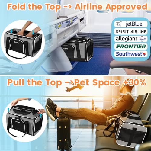 Petskd Top-Expandable Small Pet Carrier 17"x12"x8.5" Airline Approved