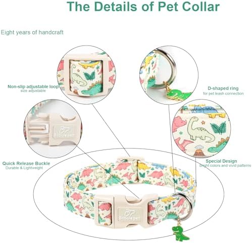 Dinosaur Dog Collar Cute Boy Dog Collars for Medium Dogs - Lightweight Adjustable Cartoon Design Male Female Dogs Everyday Collar with Safety Buckle M
