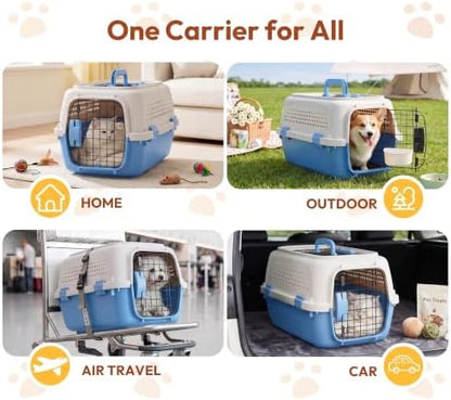 Dog & Cat Hard Carrier, 23IN Two-Door Plastic Pet Kennel with Ventilation