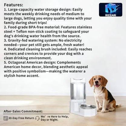 Sfozstra 8L Gravity Dog Water Dispenser:Stainless Steel Bowl