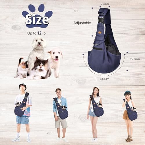 CUBY Adjustable Dog Cat Sling Carrier with Padded Hard Bottom Pet Carrier Sling Soft Carrying Puppy Bag for Small Dogs Cats Outdoor Travel(Blue Senior)