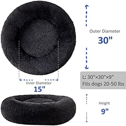 Washable Dog Round Bed - Large Donut Dog Bed, Comfy Calming Cuddler