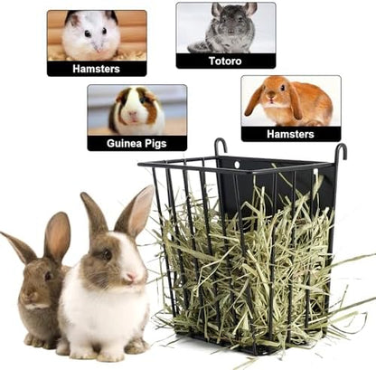 LUAVIARU Upgrades 2pcs Hay Feeder Rabbit - Guinea Pig - Metal Frame Hay Rack with Adjustable Hook - Less Wasted - for Guinea Pig, Bunny, Chinchilla Cage Accessories - Bunny Feeder