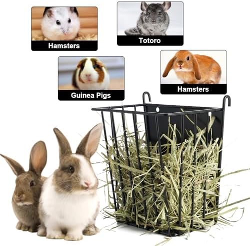 LUAVIARU Upgrades Rabbit Hay Feeder - Guinea Pig Hay Feeder - Metal Frame Hay Rack with Adjustable Hook - Less Wasted - for Guinea Pigs - Chinchilla Bunny Cage Accessories - Bunny Feeder