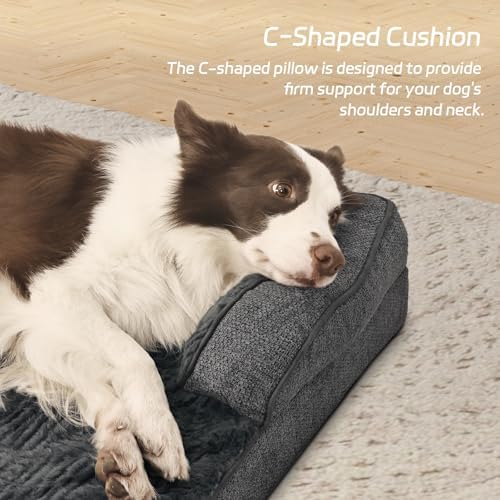 Orthopedic Dog Beds for Large Dogs, Waterproof Memory Foam Large Pet Bed with Sides, Non-Slip Bottom and Egg-Crate Foam Dog Couch Bed with Washable Removable Cover, Gray
