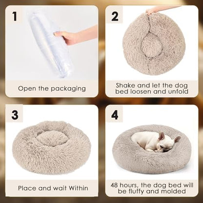 28in Large Dog Bed, Calming Donut Bed for Puppy and Kitten (Brown)