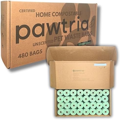 Pawtria Home Compostable Dog Poop Bag Rolls, 480 Bags, 32 Rolls