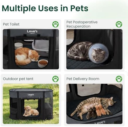 Love's cabin Dog Playpen Cat Pet Puppy Pen,Portable Playpens for Dogs Indoor Outdoor Travel Camping Use,Foldable Kennel Tent Crate for Rabbit Small Animals with Carrying Case (Grey with Pad, Small)